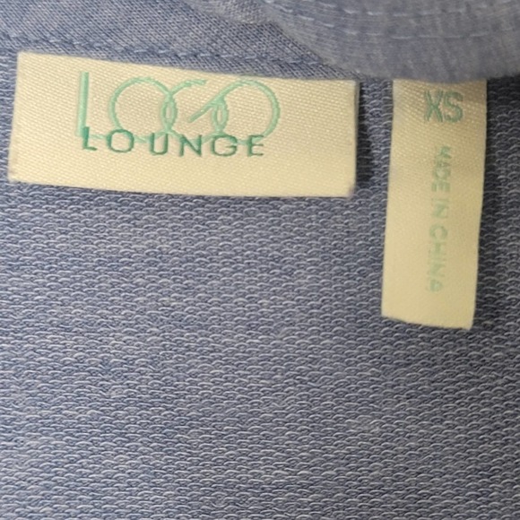 LOGO Lounge Cardigan XS Blue Open Front Terry Chiffon Swiss Dot Layered‎ Panels - Picture 3 of 6